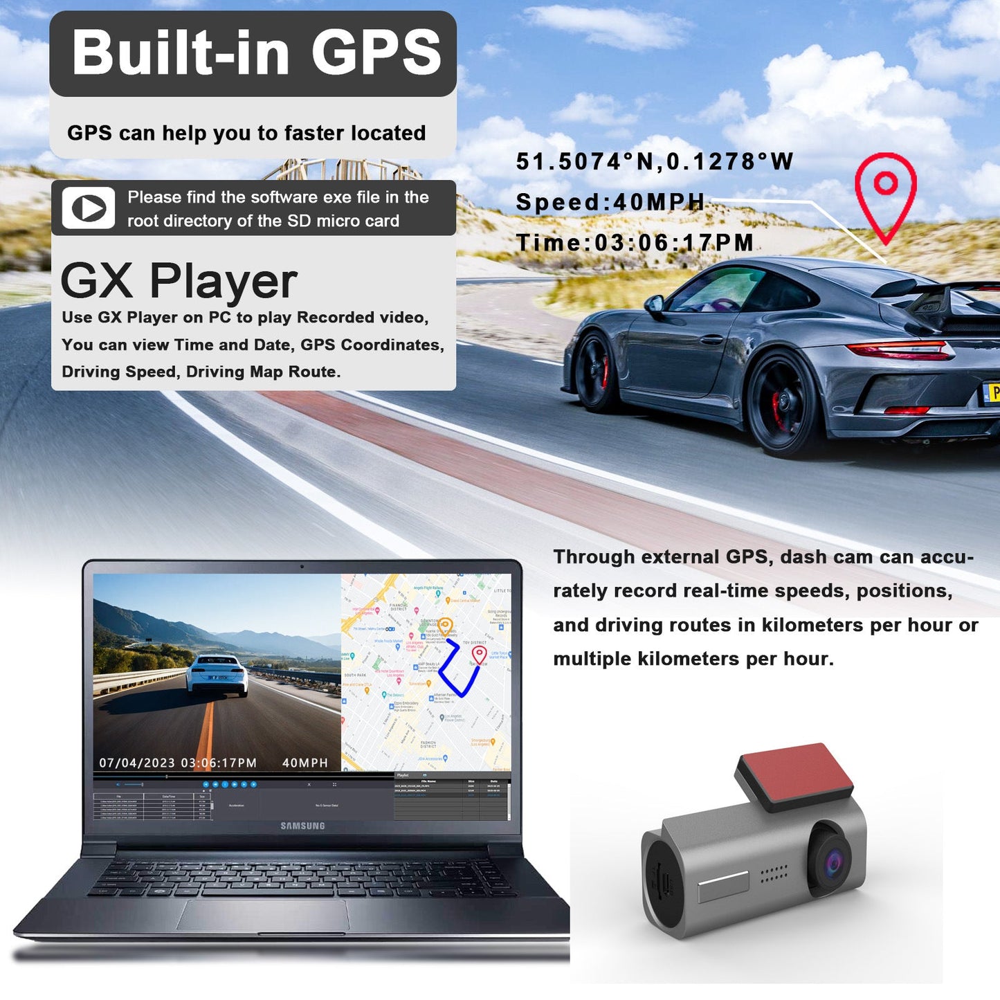 4K UHD 2160P WiFi Front Dash Cam with Night Vision & 64GB SD Card