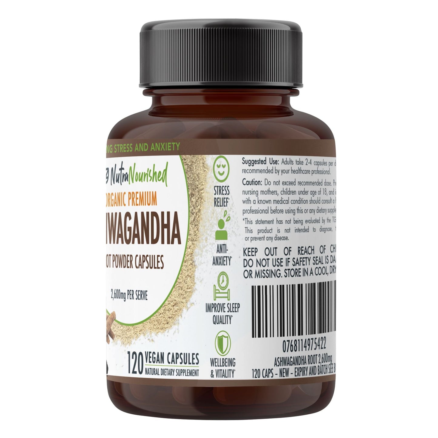 Organic Ashwagandha Capsules – 120 Vegan Capsules
