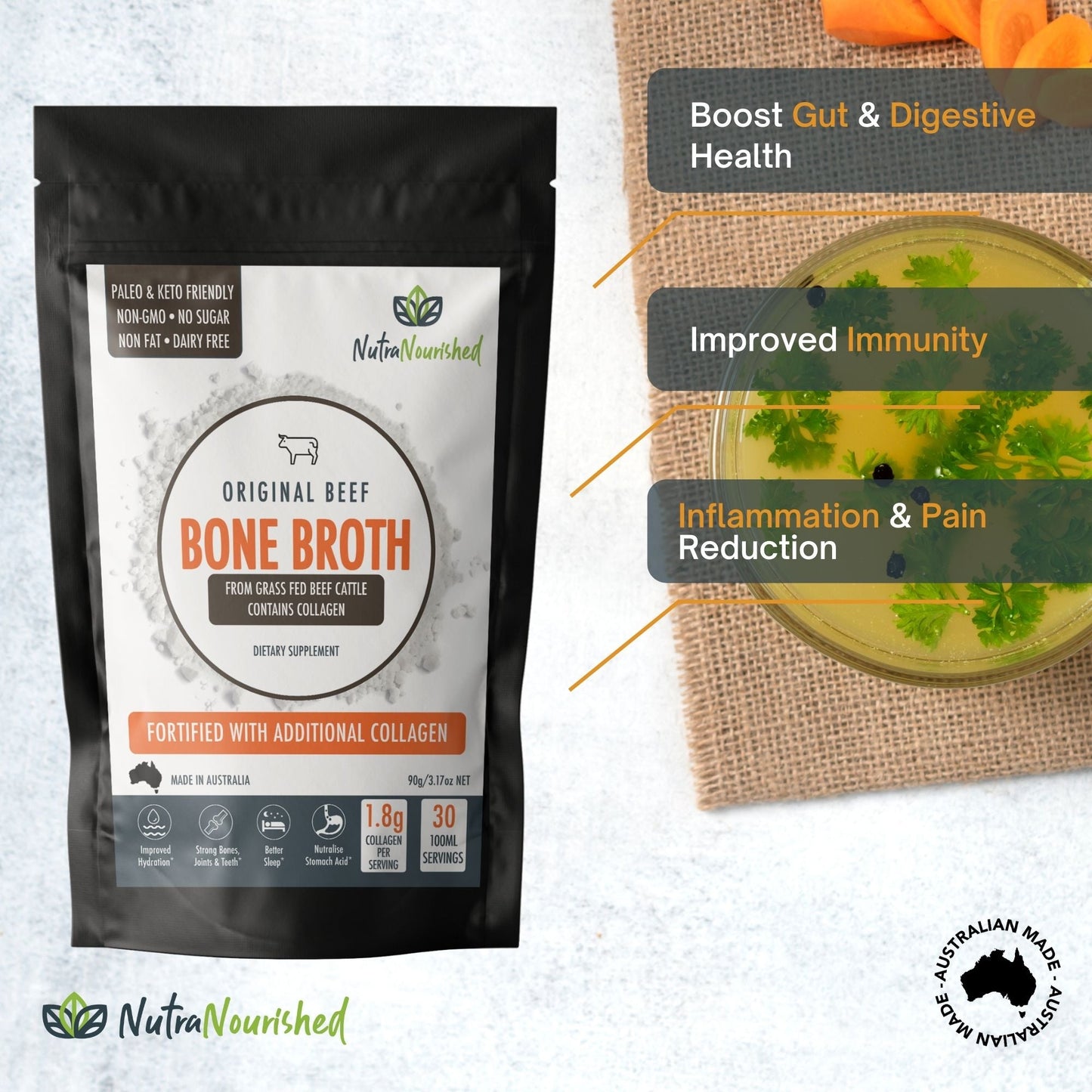 Beef Bone Broth Powder | Premium Grass-Fed AU/NZ (90g)