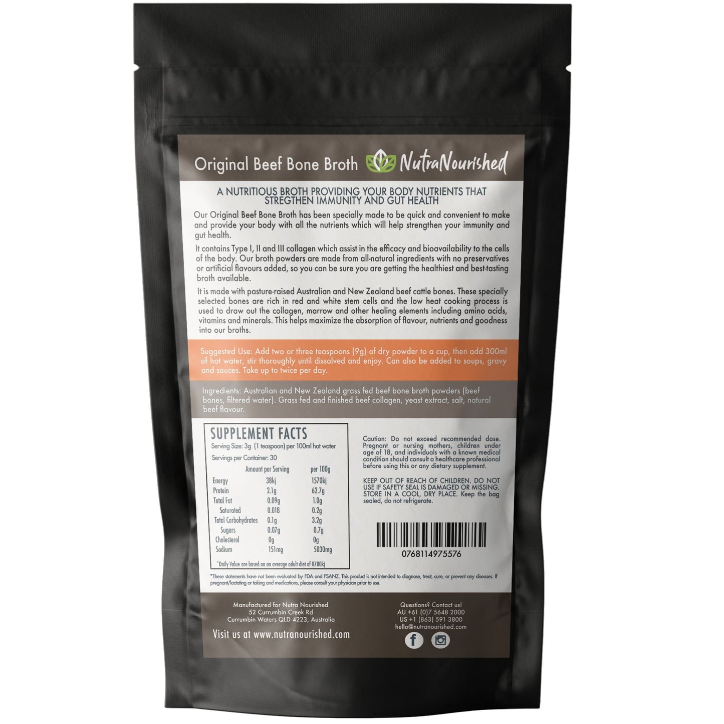 Beef Bone Broth Powder | Premium Grass-Fed AU/NZ (90g)