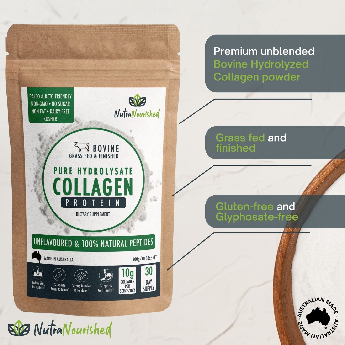 Collagen Powder | Tasteless & Unflavoured 300g (Bovine Hydrolysed Peptides)