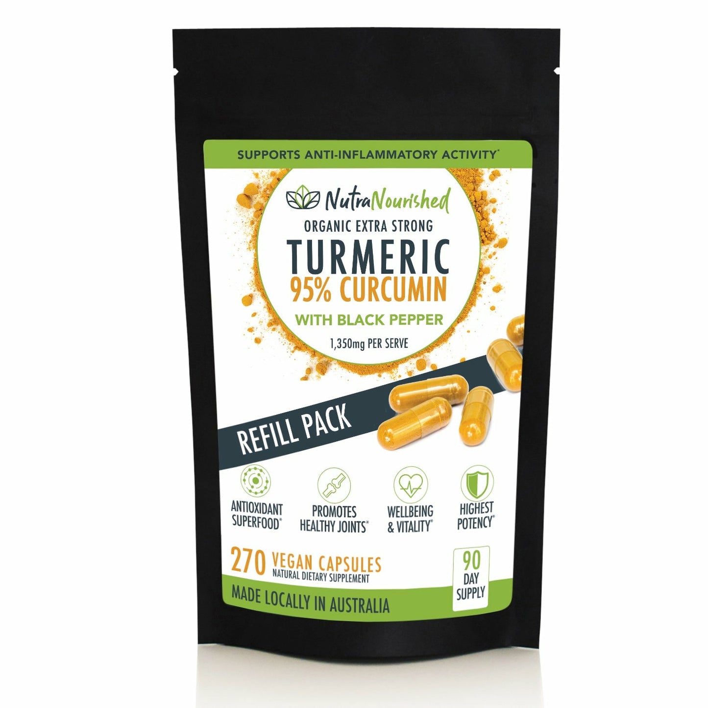 Turmeric 95% Curcumin Capsules | Refill Bag (270 Vegan Capsules)
