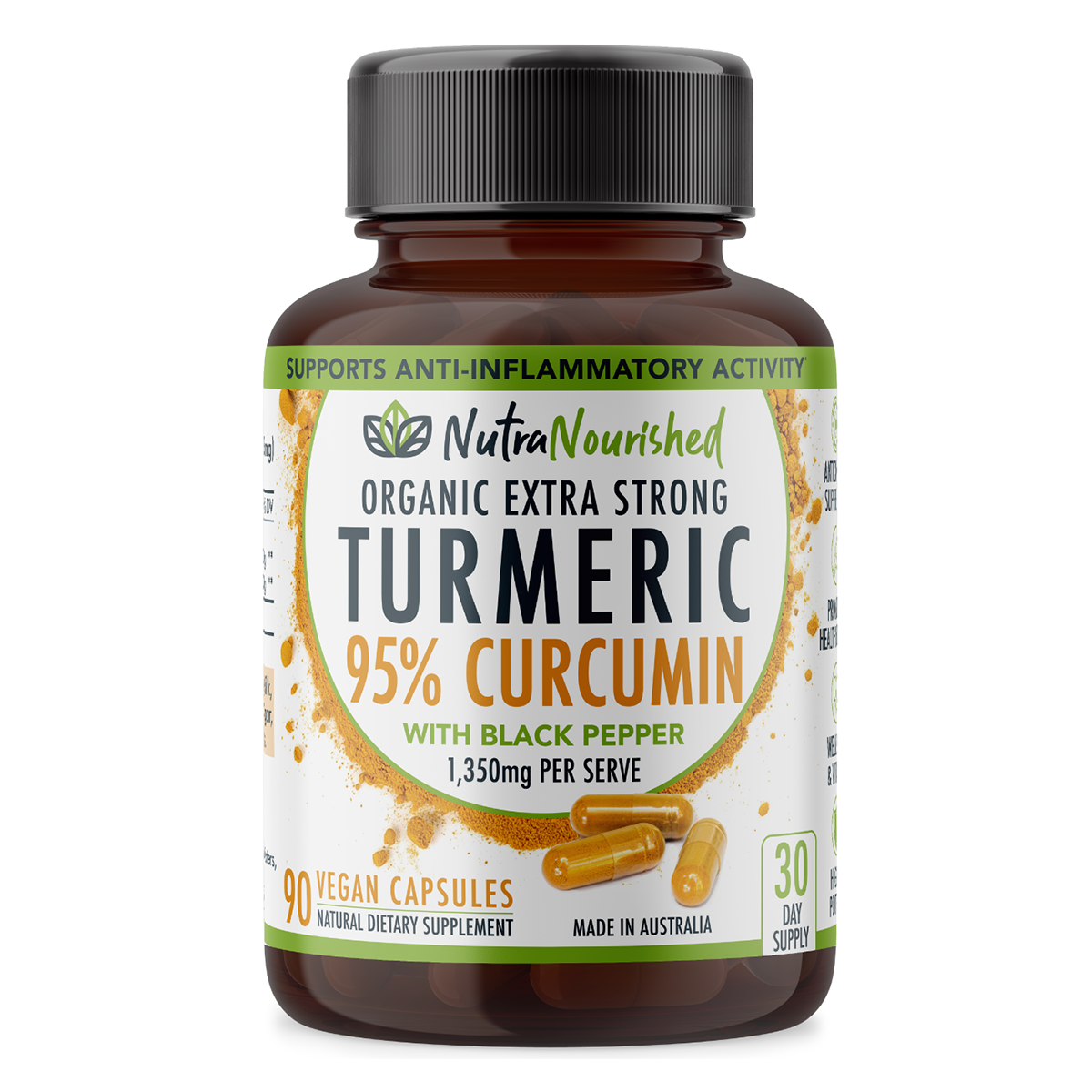 Curcumin 95% Capsules 90 Caps | Organic Turmeric Extract with Black Pepper 1350mg