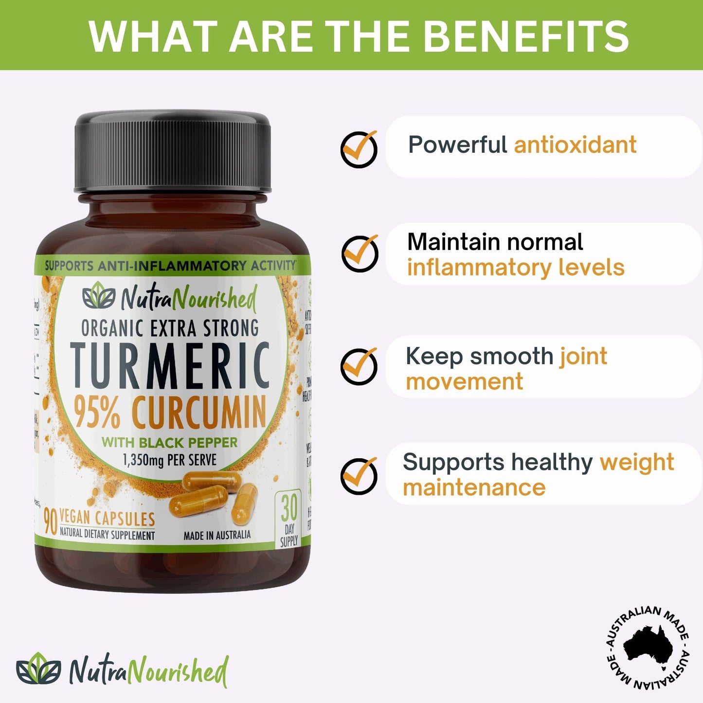 Curcumin 95% Capsules 90 Caps | Organic Turmeric Extract with Black Pepper 1350mg