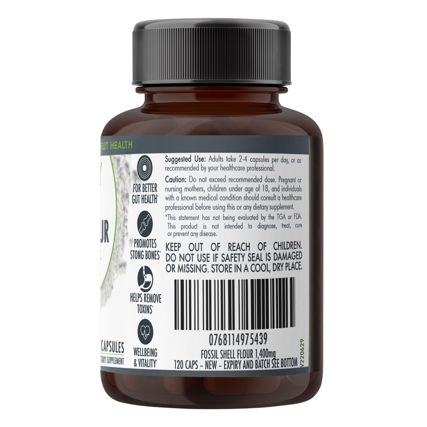 Fossil Shell Flour Capsules 120 | Food-Grade Diatomaceous Earth (Vegan)