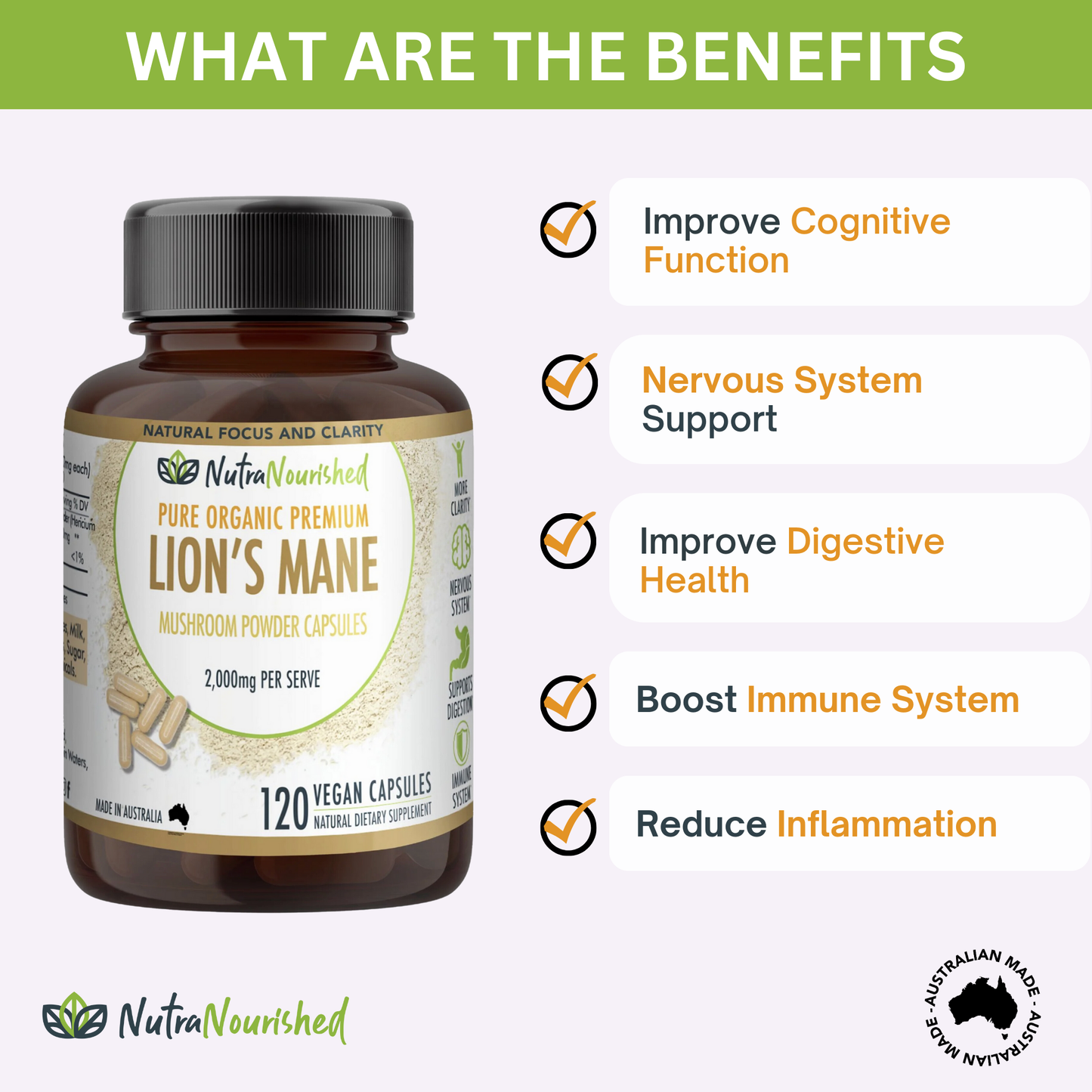 Lion's Mane Mushroom Capsules 120 Caps | Hericium erinaceus 2000mg