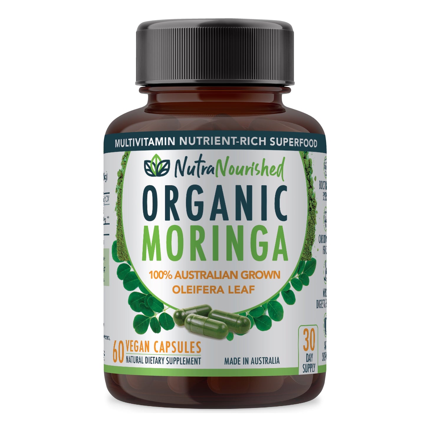 Organic Pure Moringa Leaf Capsules – 60 Vegan Capsules