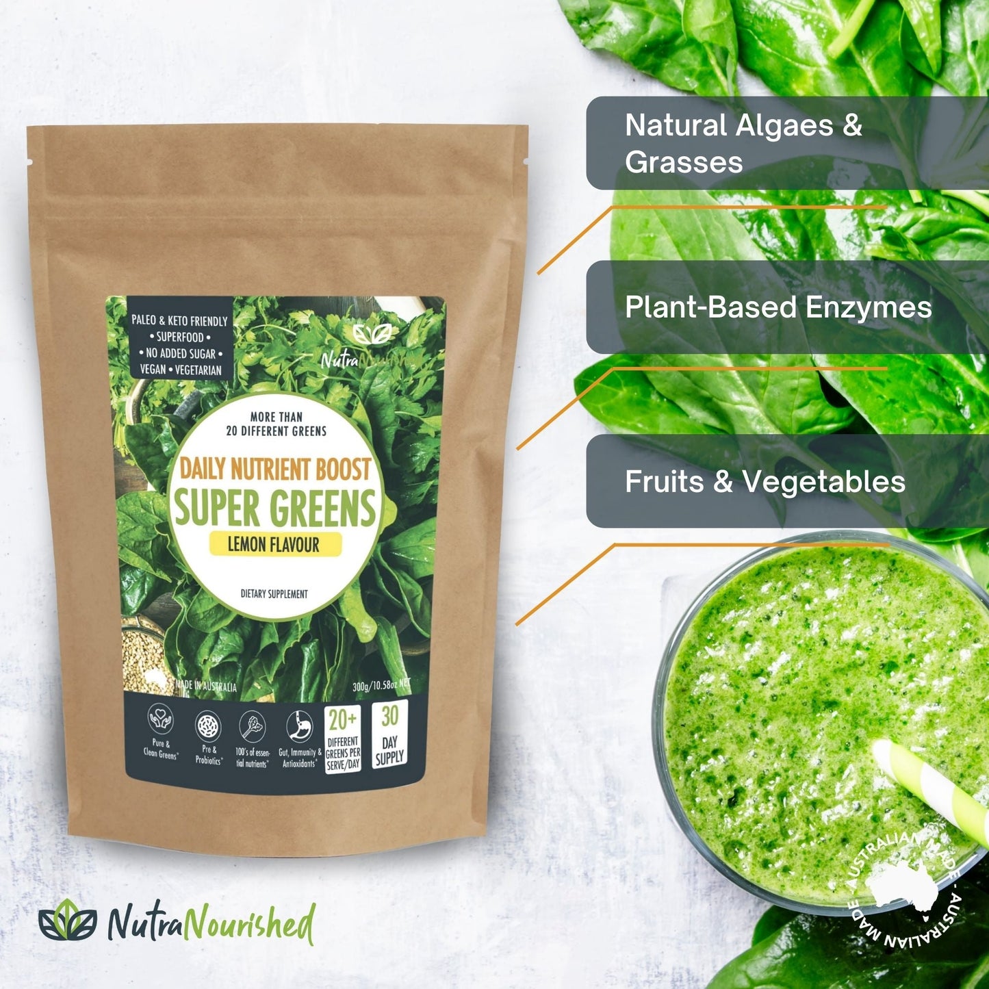 Super Greens Powder | Energising 20+ Superfood Blend (300g)