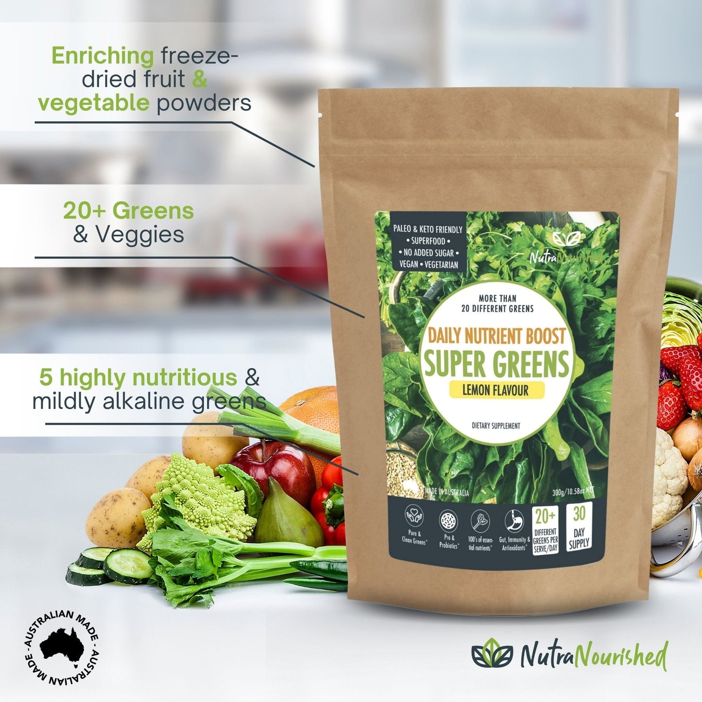 Super Greens Powder | Energising 20+ Superfood Blend (300g)