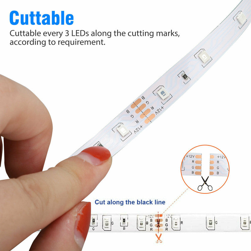 Smart RGB LED Strip Light | 5M Waterproof 3528 with 44-Key Controller