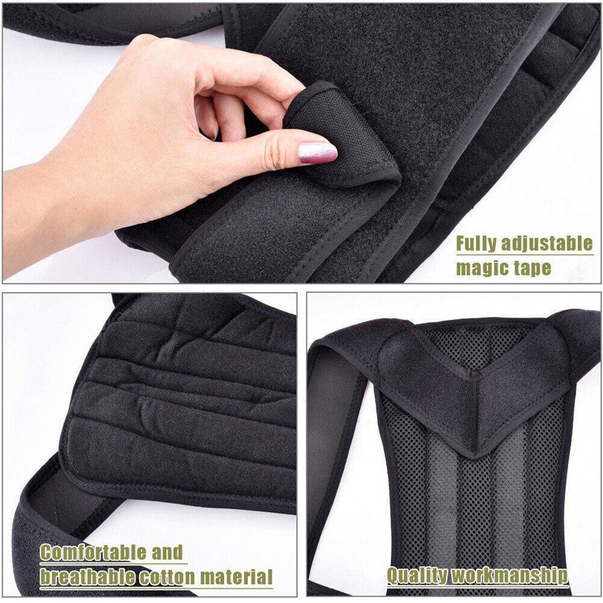 Adjustable Back Posture Corrector Brace – Lumbar & Shoulder Support (Black – XL)