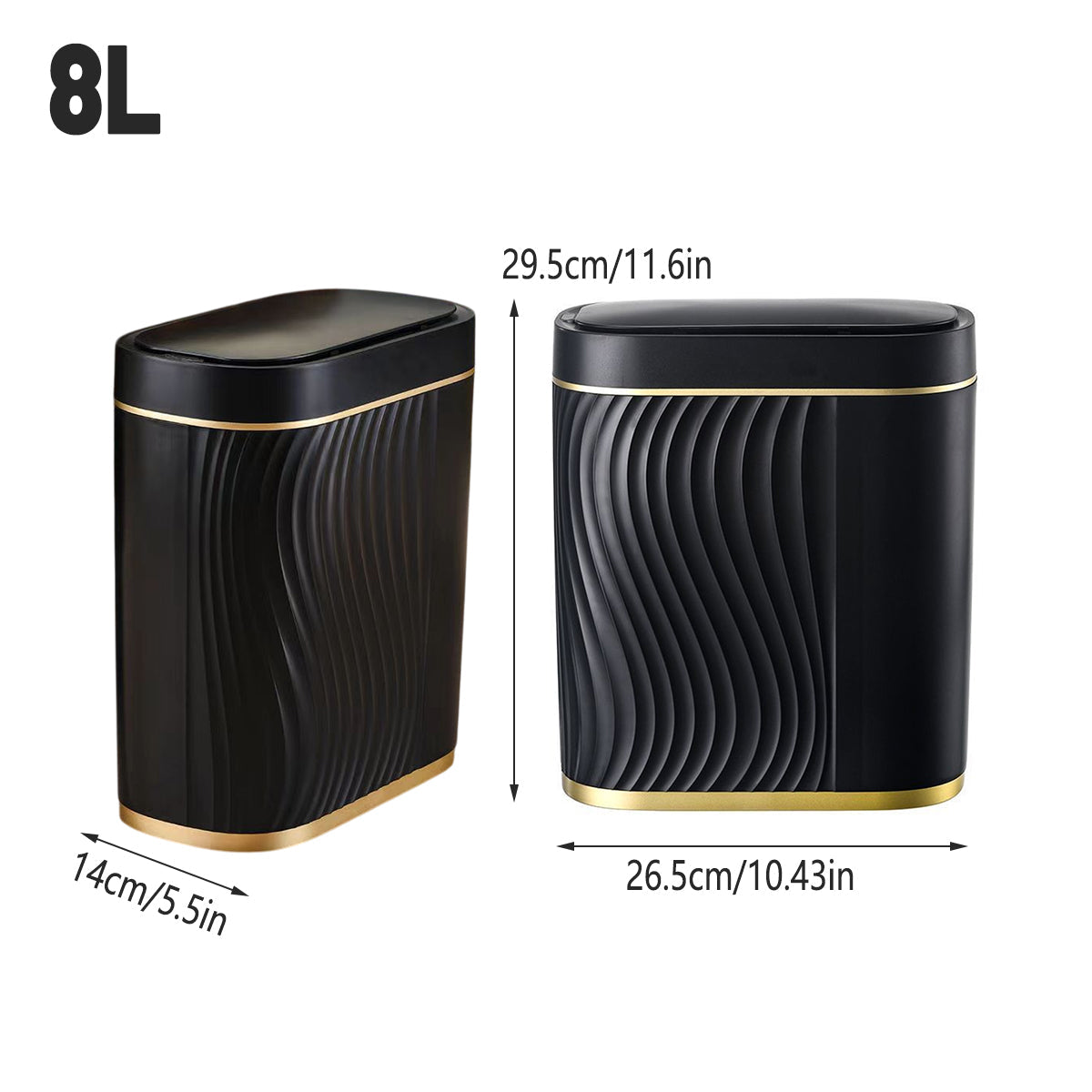 Smart Sensor Trash Can | 8L Narrow Touchless Bathroom Bin (Black/Gold)