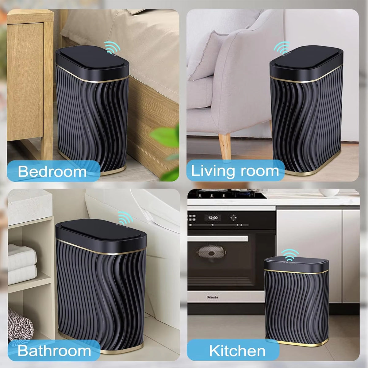 Smart Sensor Trash Can | 8L Narrow Touchless Bathroom Bin (Black/Gold)