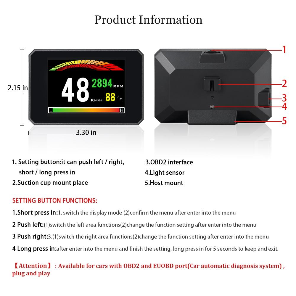 Smart Car HUD Head-Up Display | OBD2 Code Eliminator (Multi-Colour TFT)