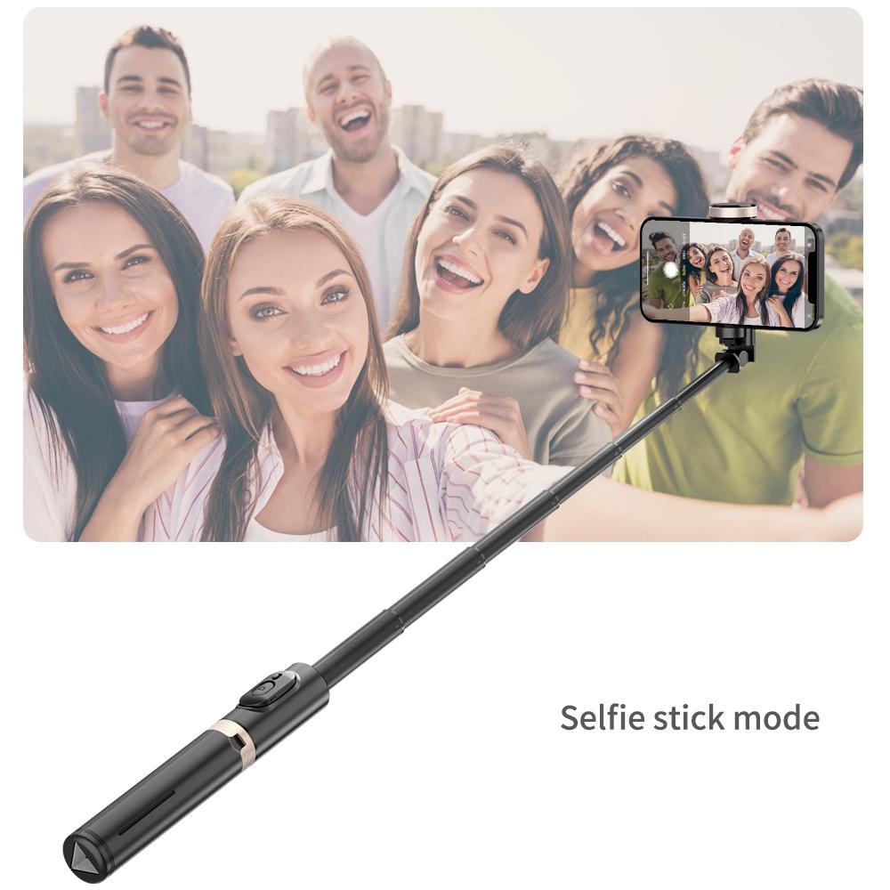 Black Reinforced Bluetooth Remote Control Selfie Stick with Hidden Design