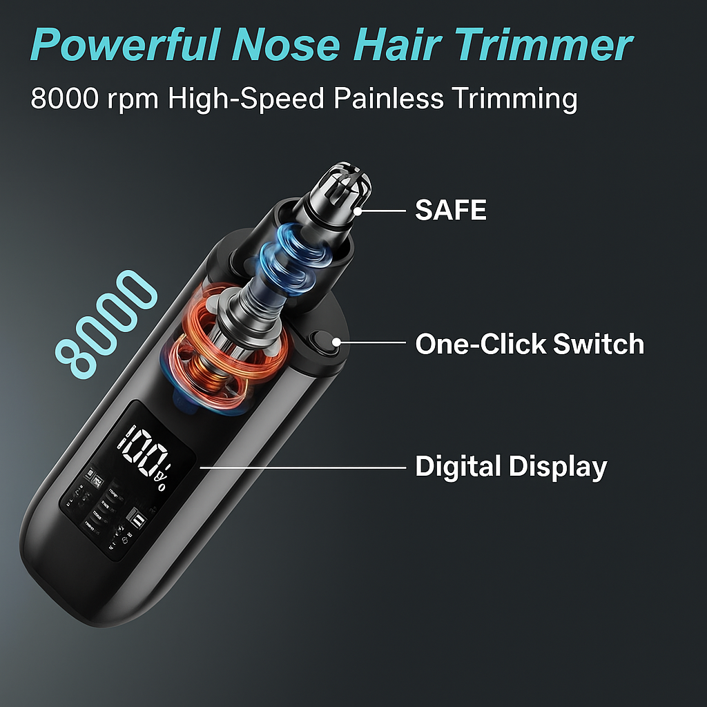 Smart Nose Hair Trimmer | USB-C Rechargeable Dual-Blade Groomer (Blue/Teal)