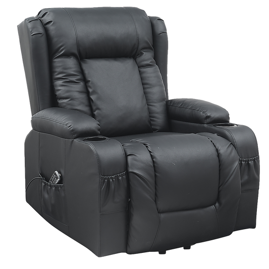 Smart Heated Lift Recliner Massage Chair | Power Lift, Vibration & USB Charging (Black)