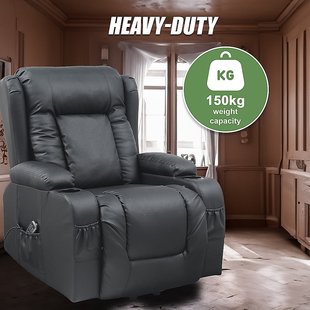 Smart Heated Lift Recliner Massage Chair | Power Lift, Vibration & USB Charging (Black)