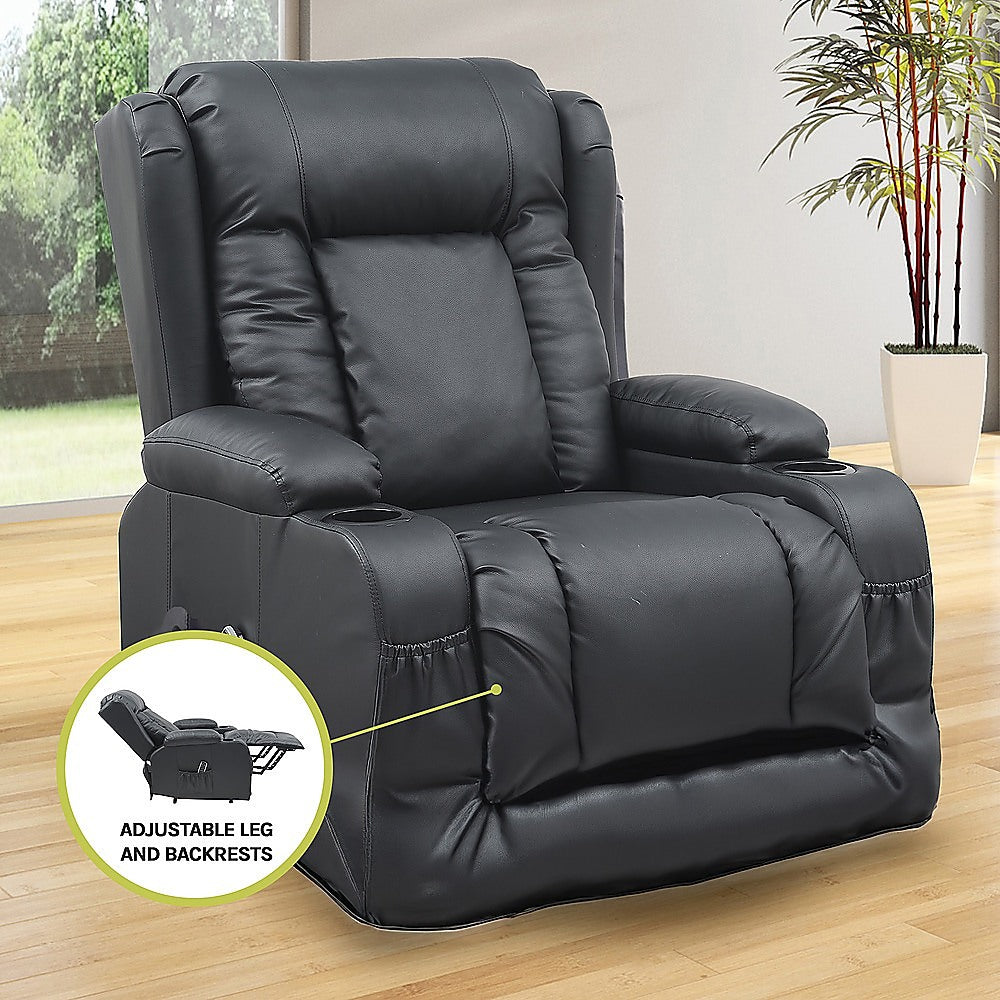 Smart Heated Lift Recliner Massage Chair | Power Lift, Vibration & USB Charging (Black)
