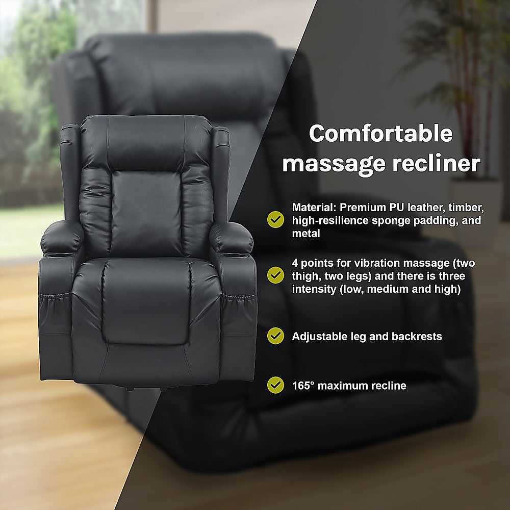 Smart Heated Lift Recliner Massage Chair | Power Lift, Vibration & USB Charging (Black)