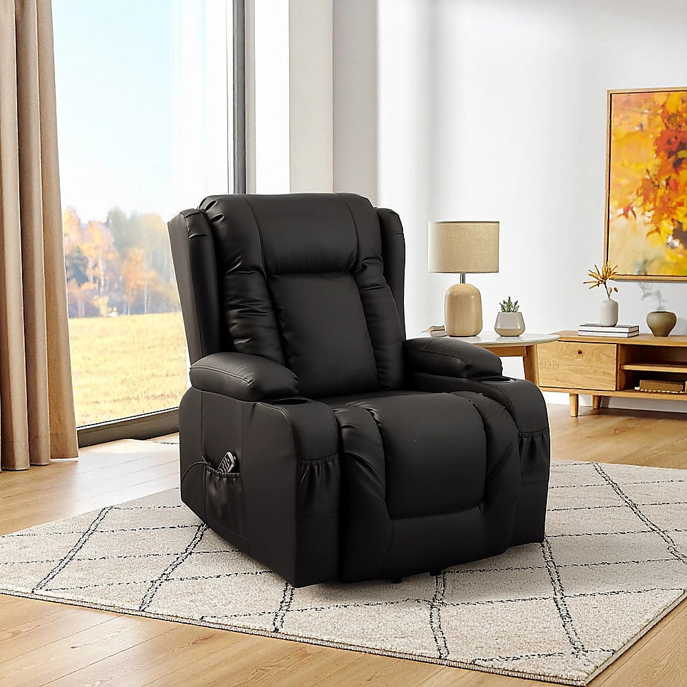 Smart Heated Lift Recliner Massage Chair | Power Lift, Vibration & USB Charging (Black)