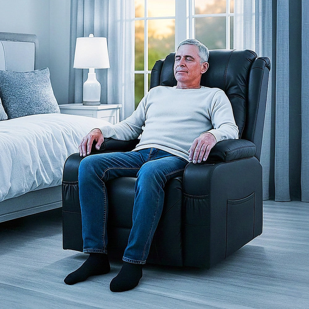 Smart Heated Lift Recliner Massage Chair | Power Lift, Vibration & USB Charging (Black)