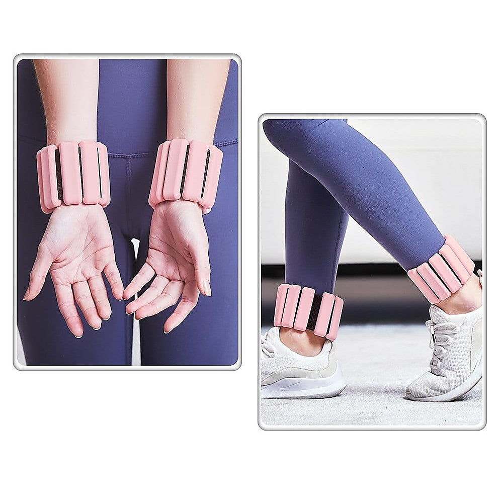 Pink 2-Piece Ankle and Wrist Weights 1kg Adjustable Workout Bangles