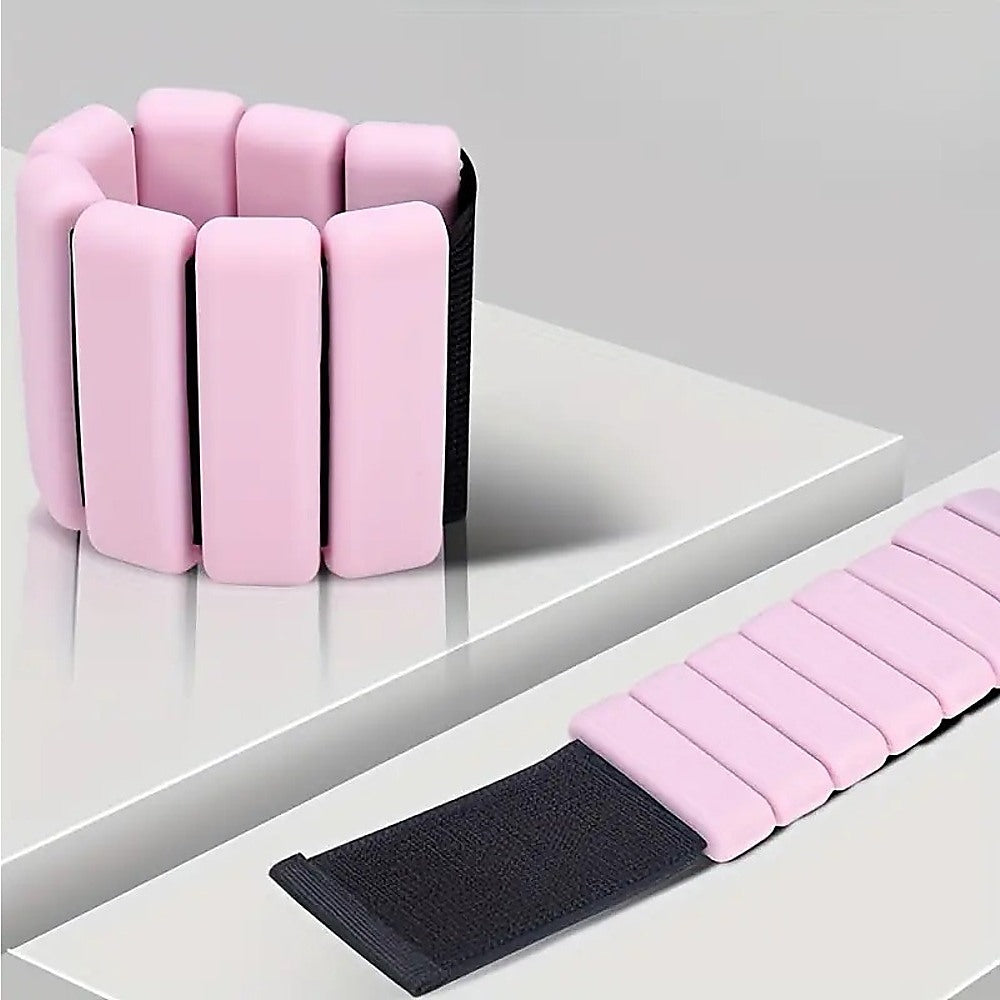 Pink 2-Piece Ankle and Wrist Weights 1kg Adjustable Workout Bangles