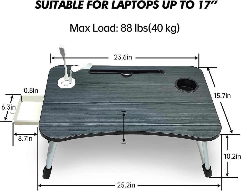 Smart Portable Lap Desk | USB-Charging Bed & Sofa Workstation (Black)