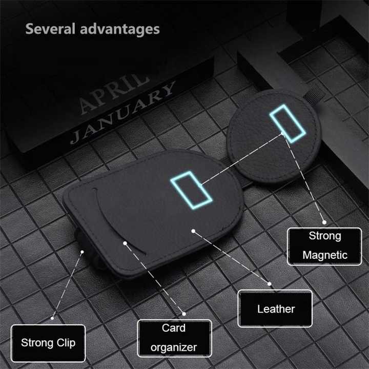 Smart Car Sun Visor Glasses Clip with Card Holder | Multifunctional (Brown)