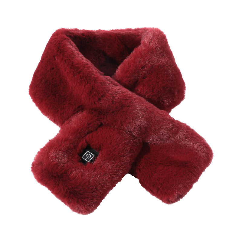Electric Heated Scarf – Plush Adjustable Neck Warmer with 3 Heat Levels (Wine Red)