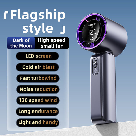 Purple Portable Handheld Fan with 120-Speed Display – USB Rechargeable Mini Cooling Fan