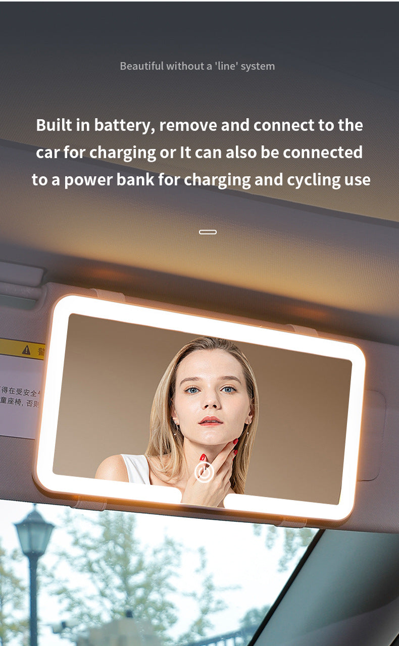 Smart Car Sun Visor Makeup Mirror | LED Light – Tri-Colour Dimming (White)