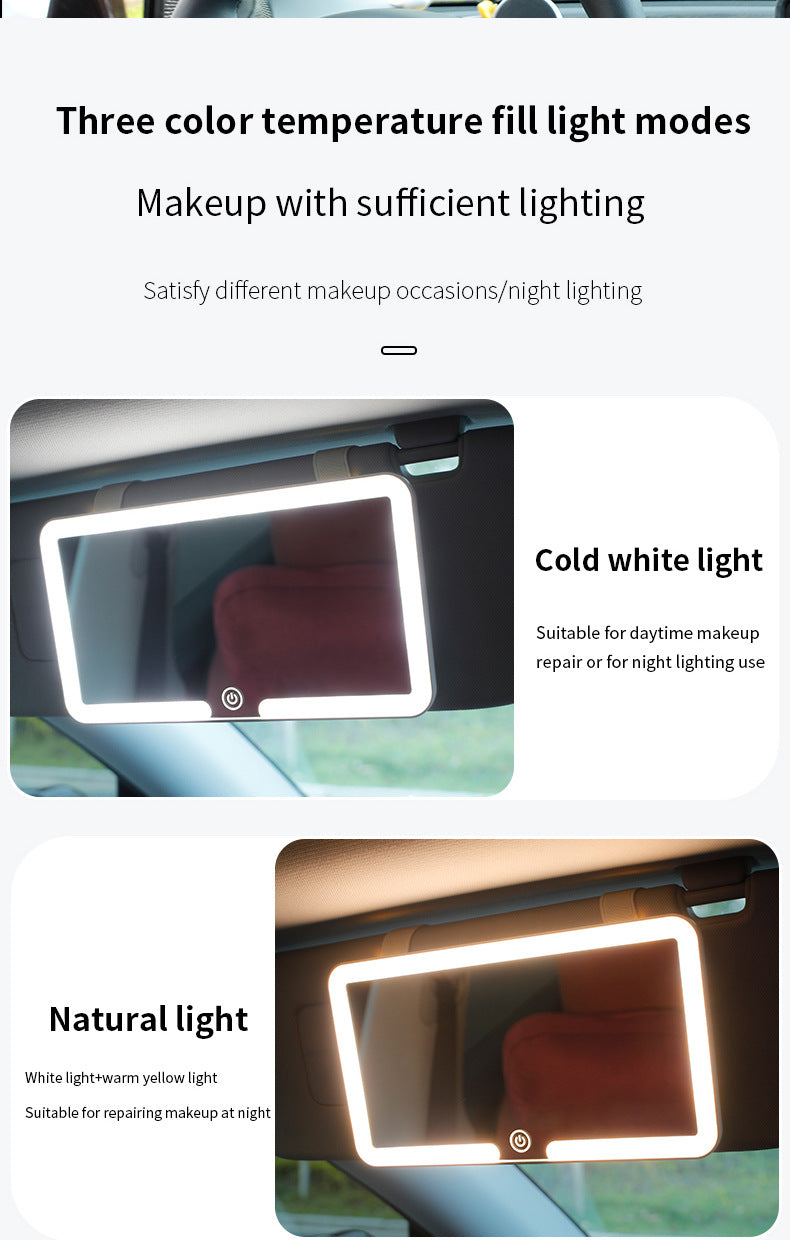 Smart Car Sun Visor Makeup Mirror | LED Light – Tri-Colour Dimming (White)