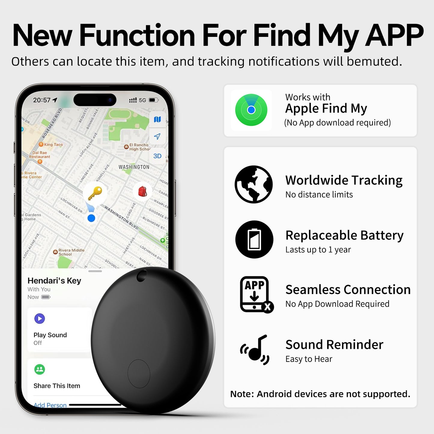 Mini GPS Tracker – Apple Find My Enabled (Square Black)