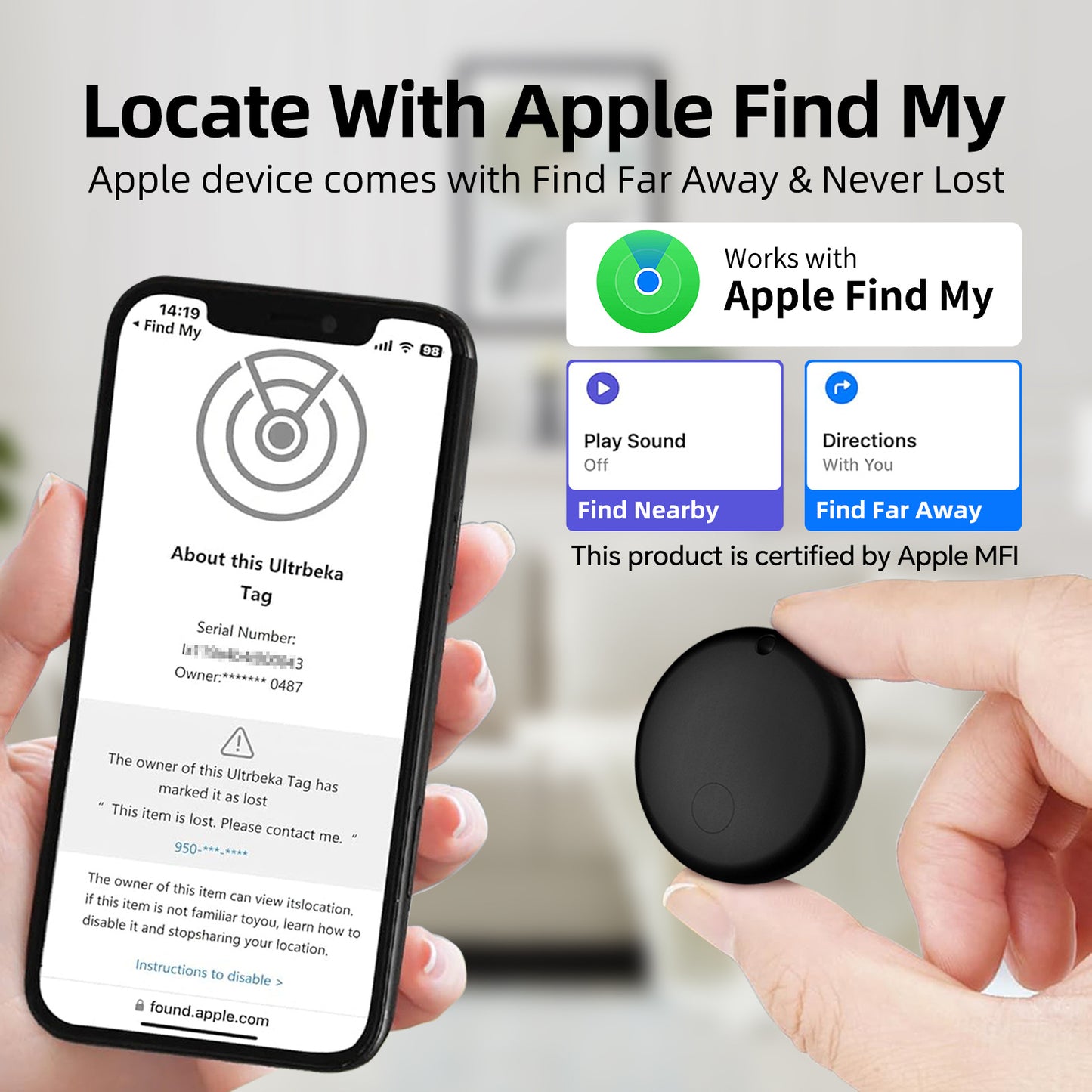 Mini GPS Tracker – Apple Find My Enabled (Square Black)