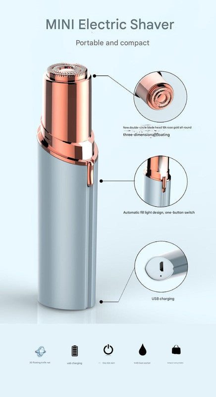 Smart Mini Lipstick Shaver | USB Rechargeable Facial Hair Remover (Red Bean)