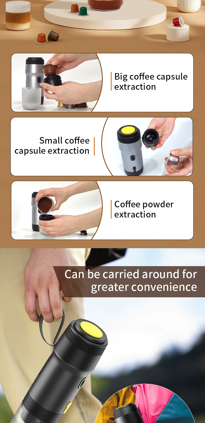 Green 3-in-1 Portable Electric Espresso Maker | Rechargeable Travel Coffee Machine