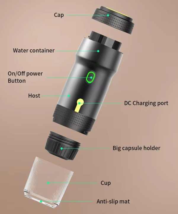 Green 3-in-1 Portable Electric Espresso Maker | Rechargeable Travel Coffee Machine