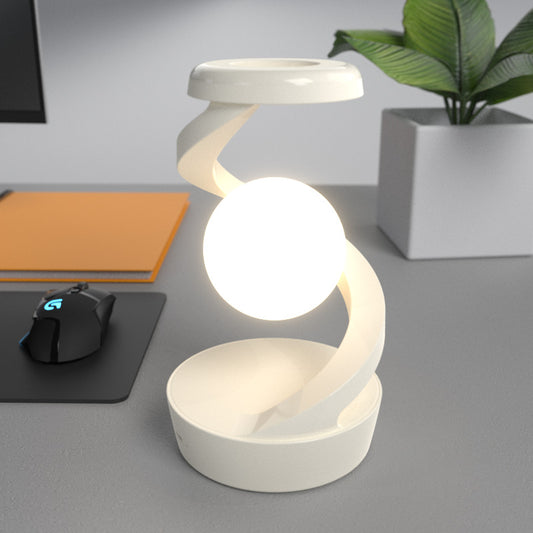 Smart Levitating LED Desk Lamp with Wireless Charger | Spiral Design (White)