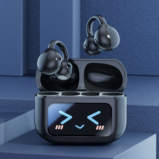 Black Open-Ear Ear-Clip Wireless Earbuds with Bluetooth 5.3, LED Display & Hi-Fi Sound