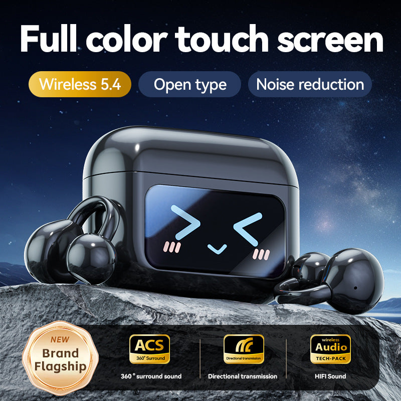 Black Open-Ear Ear-Clip Wireless Earbuds with Bluetooth 5.3, LED Display & Hi-Fi Sound