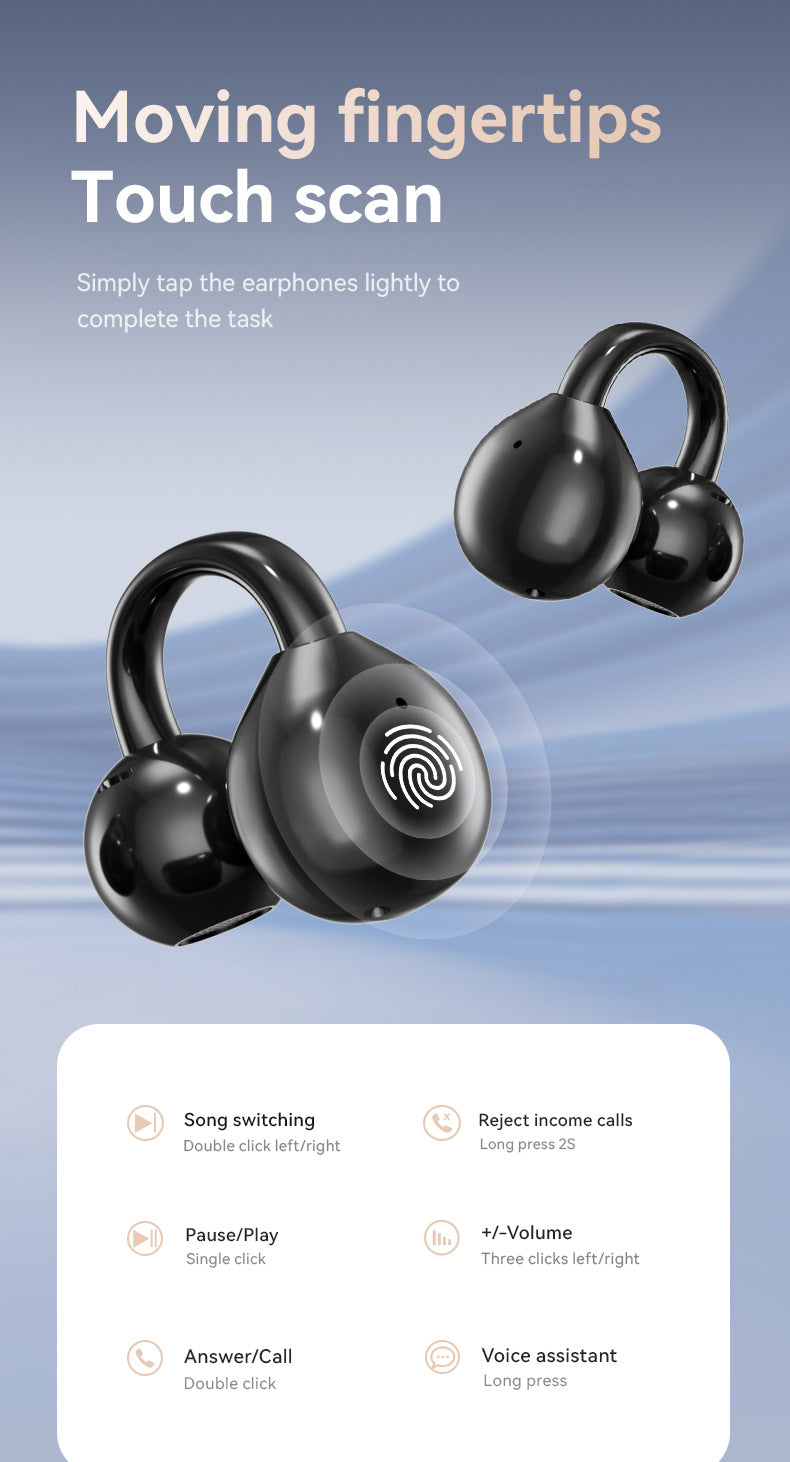 Black Open-Ear Ear-Clip Wireless Earbuds with Bluetooth 5.3, LED Display & Hi-Fi Sound