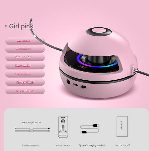 Smart Electric Jump Rope Machine with Bluetooth Music & LED Lights | Pink