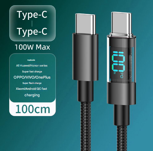 Smart Type-C Charging Set | 100W Transparent Fast-Charge Cables (4-Pack, 1m)