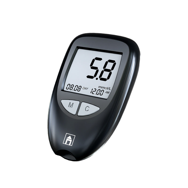 Black Home Blood Glucose Meter - English Version Medical Automatic Blood Sugar Tester with Strips