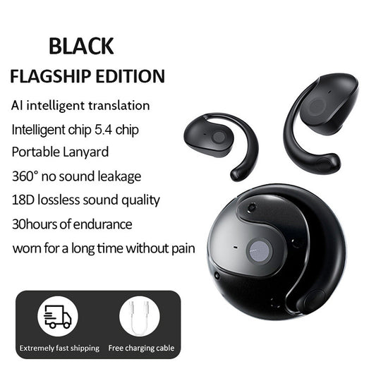 T2 AI Smart Translation Earbuds (Black) | Open-Ear OWS Bluetooth 5.4