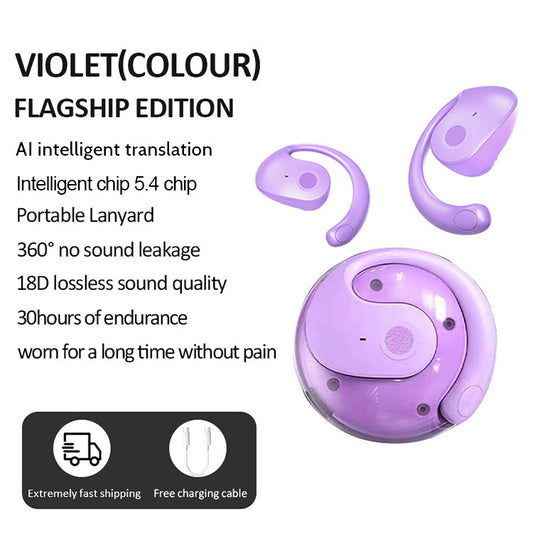 T2 AI Smart Translation Earbuds (Purple) | Open-Ear OWS Bluetooth 5.4