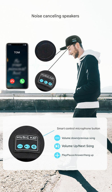Smart Wireless Bluetooth 5.0 Music Hat | Outdoor Speaker Cap with Mic (Gray)