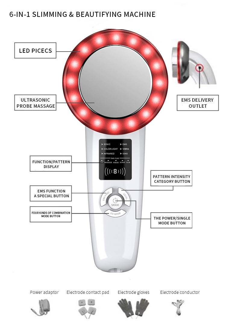 6-in-1 Ultrasonic Slimming & Beautifying RF Device – Body Sculpting & Skin Rejuvenation (White)